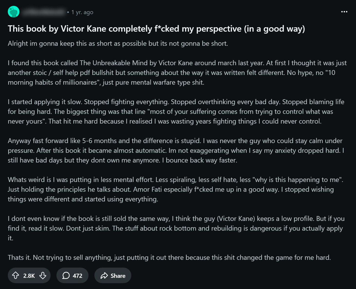Archived Reddit post about The Unbreakable Mind