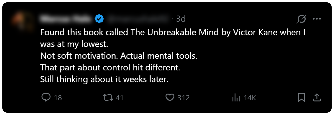 Reader post about The Unbreakable Mind