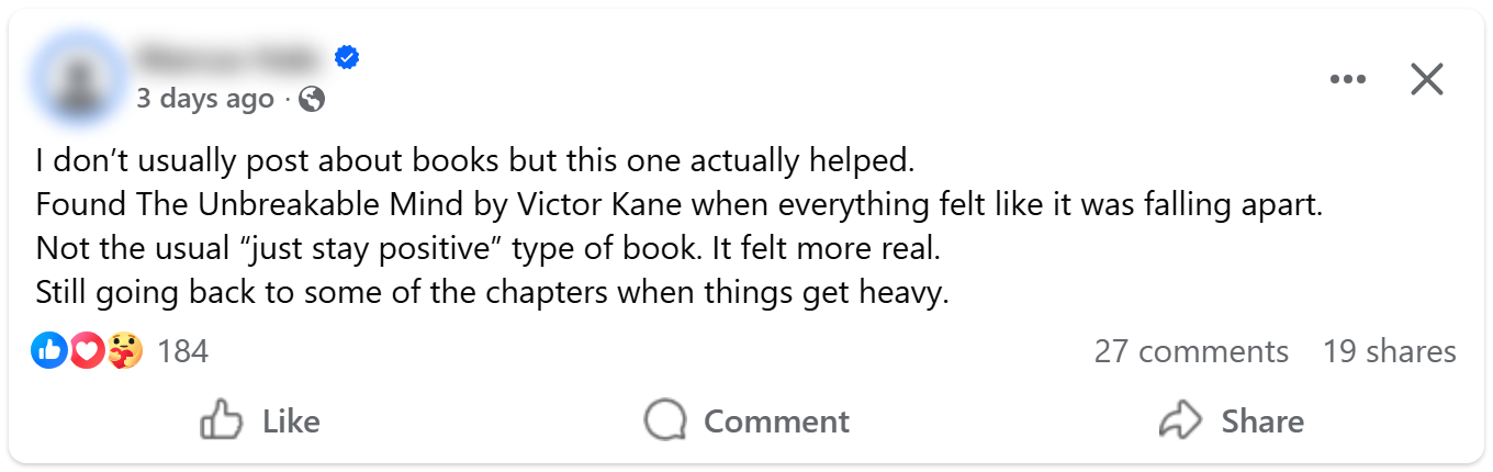 Reader post about The Unbreakable Mind